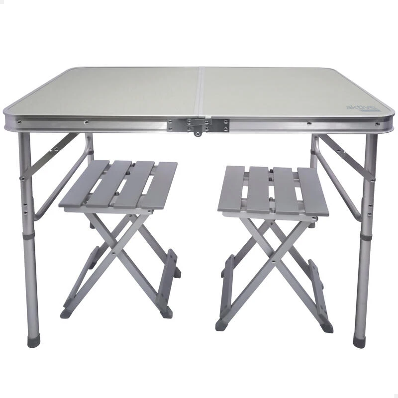 AKTIVE - Table Pliante Avec 2 Tabourets Et Poignée De Transpor, Gris 1 AKTIVE - Table Pliante Avec 2 Tabourets Et Poignée De Transpor, Gris