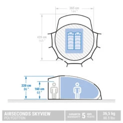 Camping Soldes -Camping Soldes tente bulle de camping airseconds skyview polycoton 2 personnes 1 chambre 1