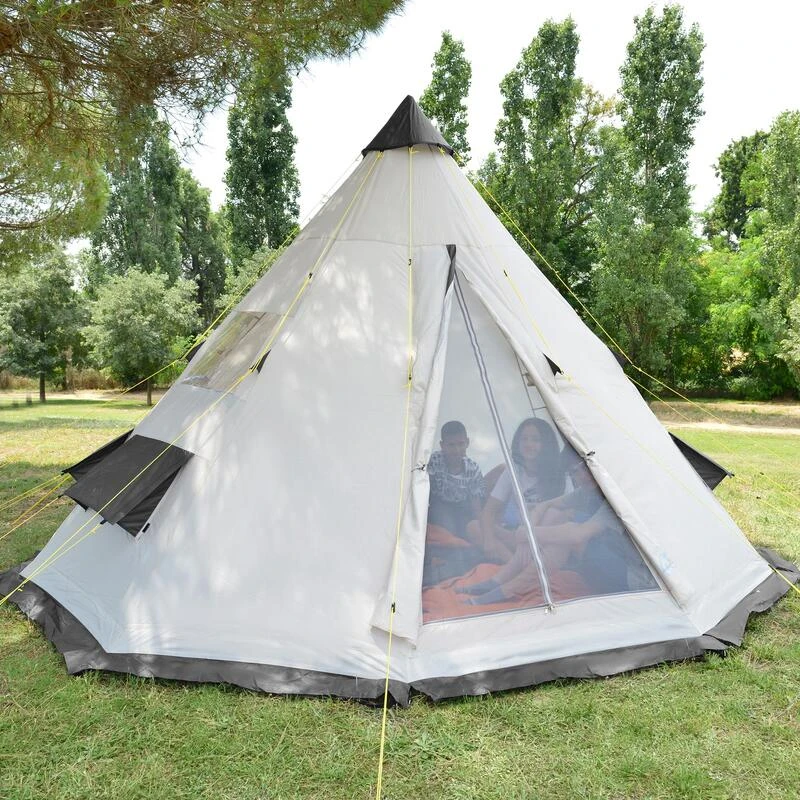Tente De Camping Tipii - 6 Personnes - Hauteur 2,50m - Moustiquaire - Beige/Gris 7 Tente De Camping Tipii - 6 Personnes - Hauteur 2,50m - Moustiquaire - Beige/Gris – Image 7